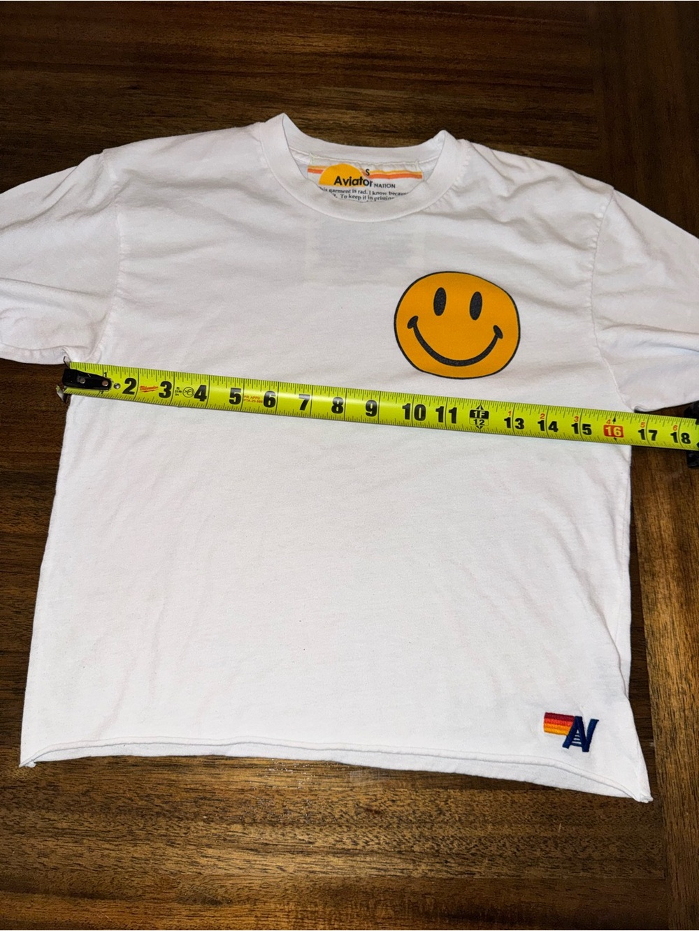 Aviator Nation smiley crew White Tee with Yellow Smiley Patch - Picture 5 of 6